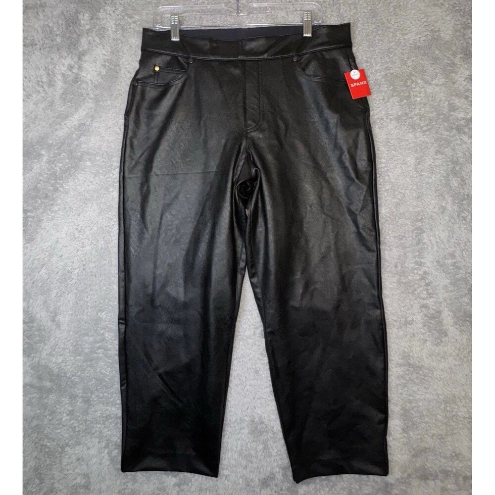 SPANX Women’s ll Slim Straight Pant Luxe Black XL Petite Faux Leather Minimalist